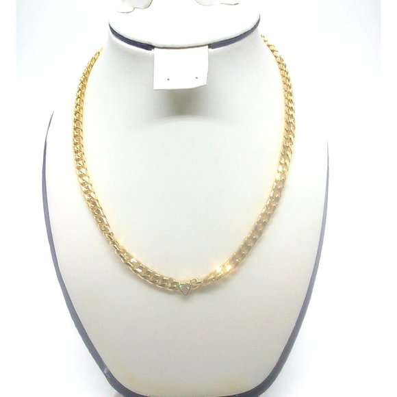 Gold-Tone Link Chain Necklace with Gold-Tone Crystal Heart Pendant Medium Weight - Picture 3 of 9